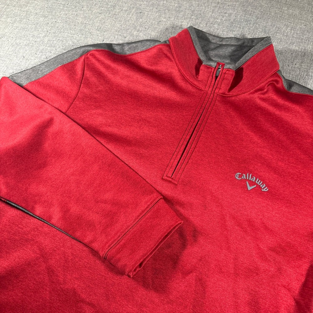 Callaway Quarter Zip Pullover Mens Large Red Grey Long Sleeve Golf Sweater